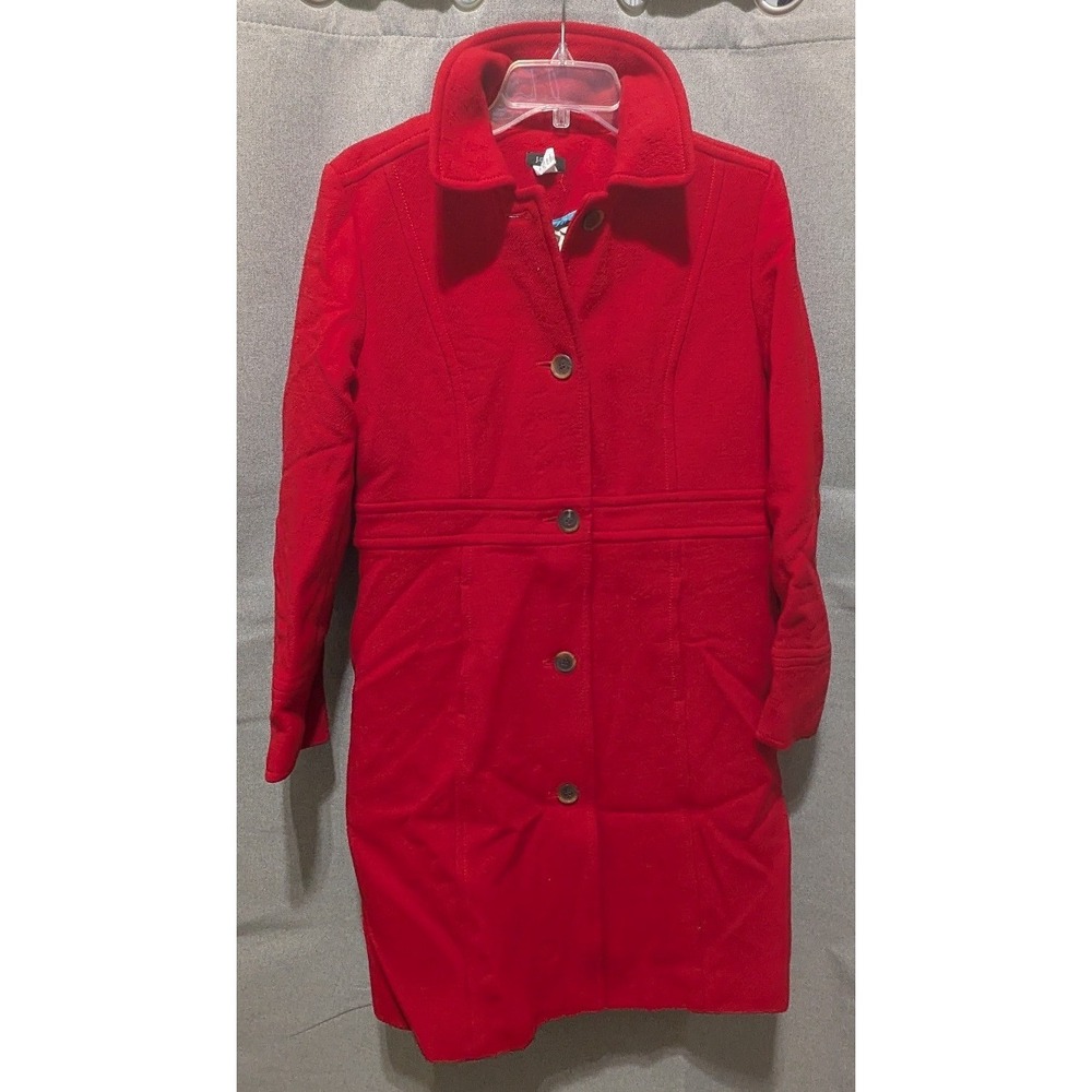 J.Crew Wool Coat Women 12 Red Excellent Thinsulate Long Button Front Pea Coat